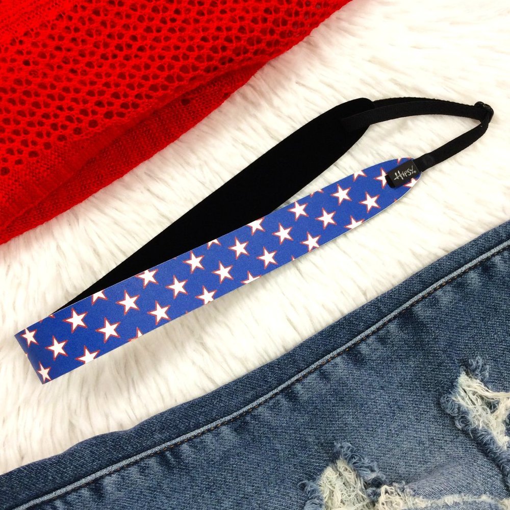 Hipsy Adjustable No Slip White Stars on Blue 4th of July Patriotic Wide Headband
